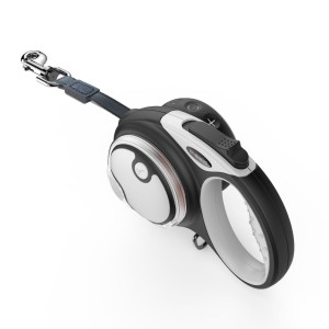 Zestaw smycz automatyczna DOGNESS SMART taśma 5 m (L) do 36 kg + latarka LED szara 