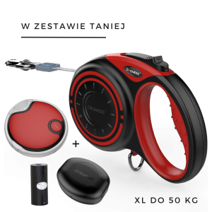 Zestaw smycz automatyczna DOGNESS SMART taśma 5 m (XL) do 50 kg + latarka LED + pojemnik czerwona  