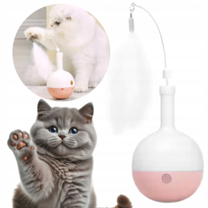 Zabawka interaktywna z piórkiem i dozownikiem karmy i przysmaków ruchoma dla kota 