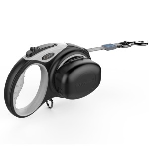 Zestaw smycz automatyczna DOGNESS taśma 5 m (XL) do 50 kg + pojemnik szara