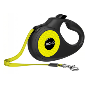 Smycz automatyczna XCHO NEON taśma odblaskowa 5 m do 15 kg  (S) czarna